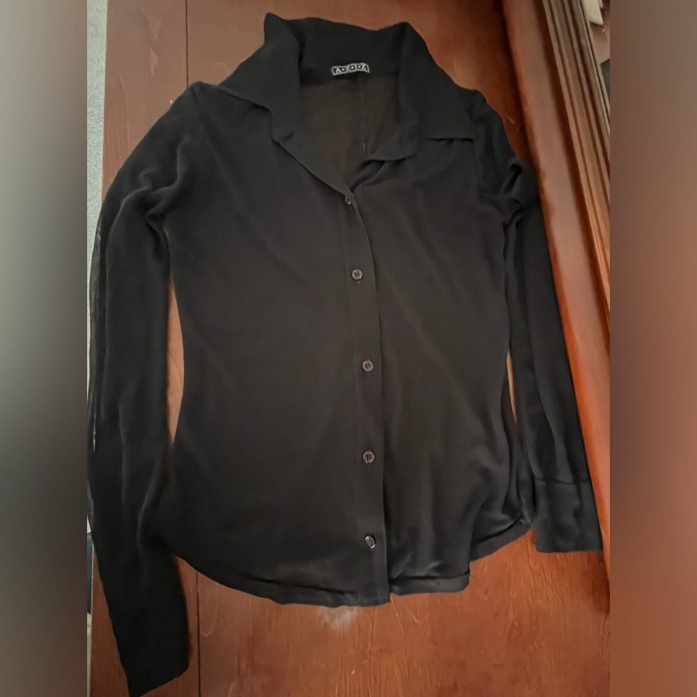 Black sheer mesh button down top